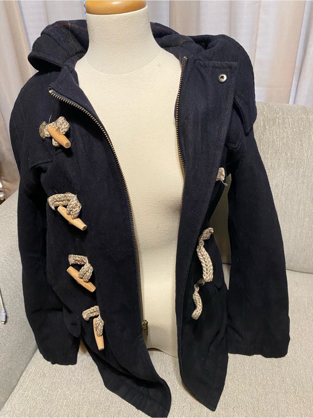 American Eagle Outfitters Navy Hooded Toggle Pea Coat